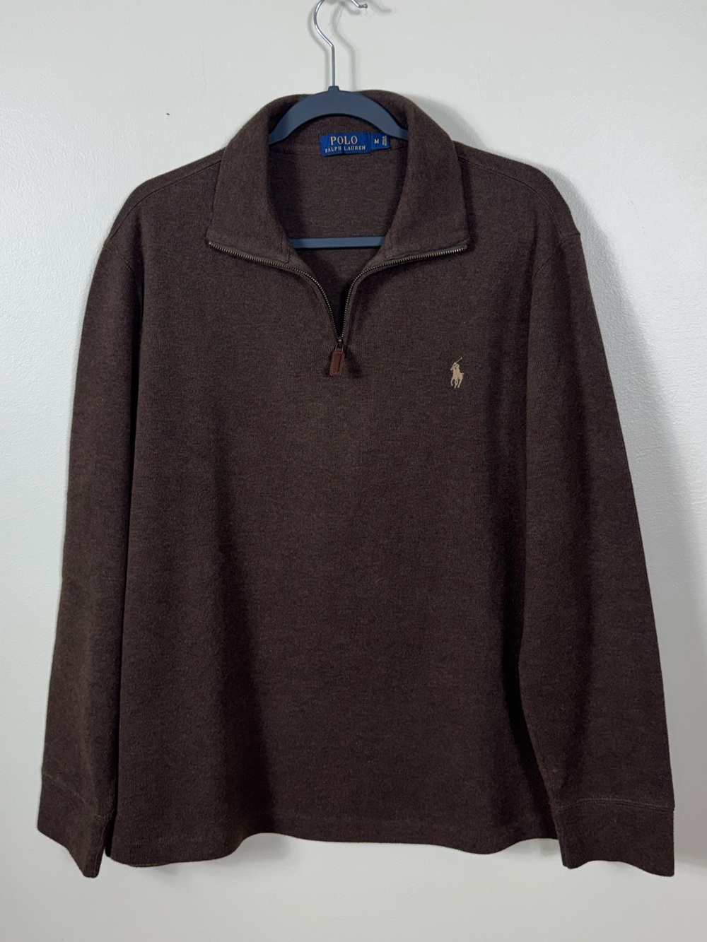 Polo Ralph Lauren Quarter Zip Sweater Medium Preppy Fisherman Chocolate Brown